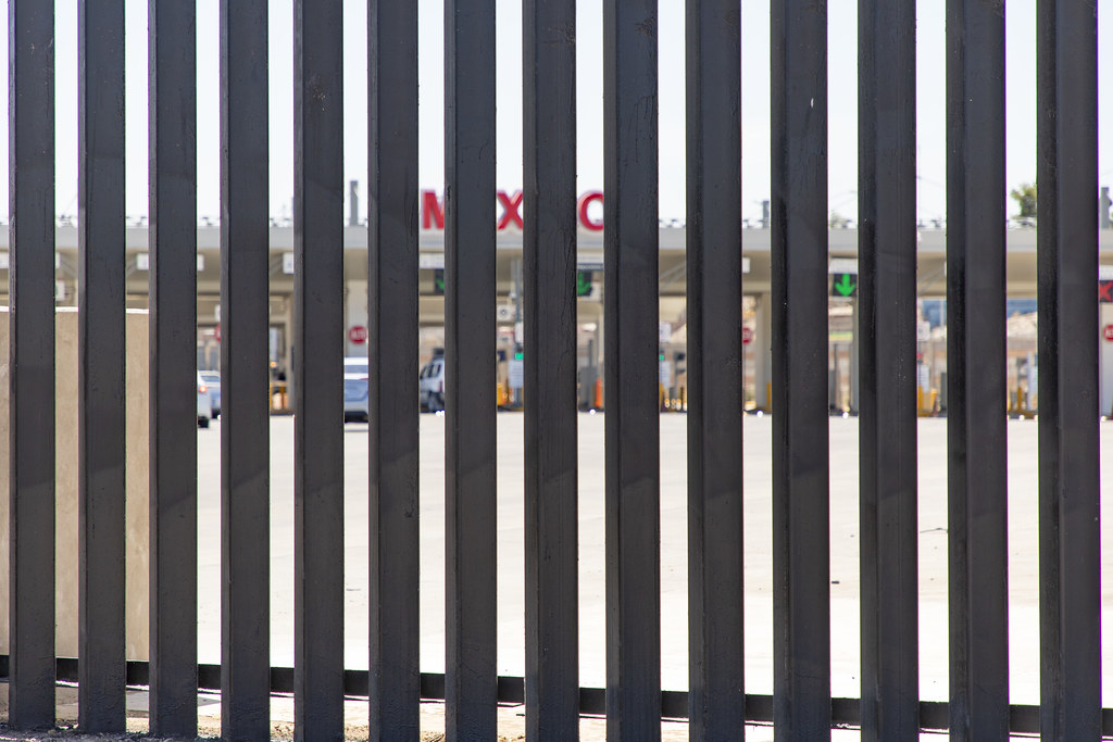 Border wall near the Calexico Port of Entry showing infrastructure context